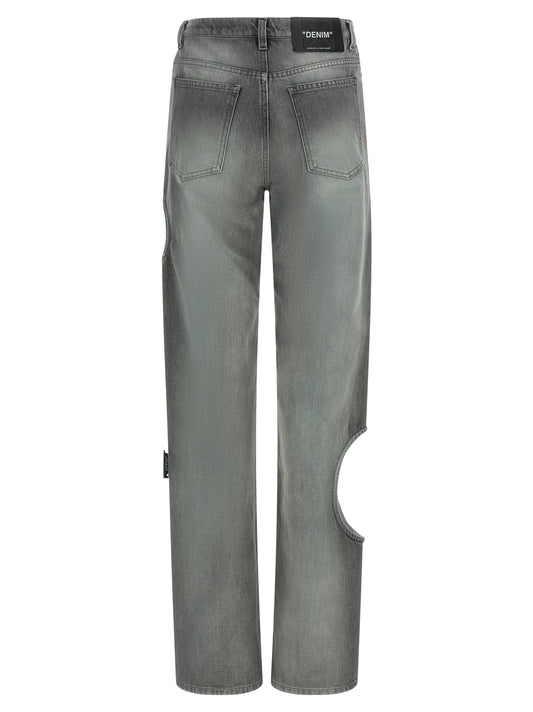 Off-White Gray Cotton Straight-Leg Jeans