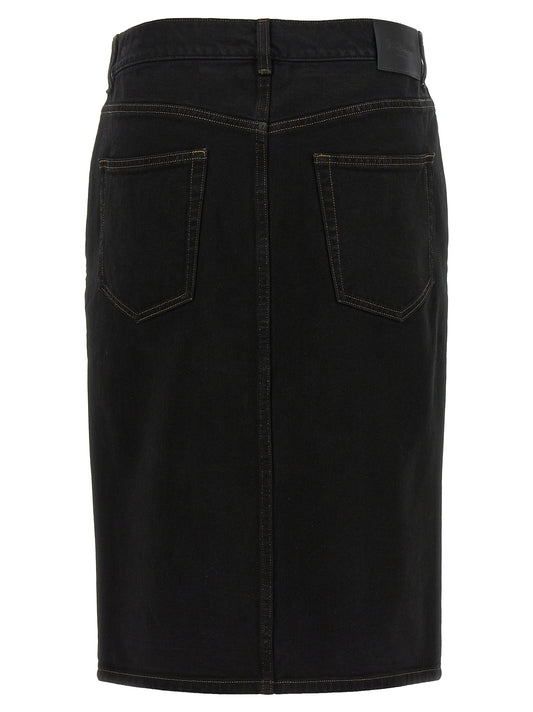Saint Laurent Black Cotton Midi Skirt