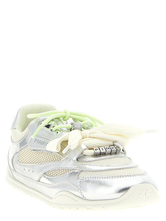 PINKO Silver Leather Athletic Sneakers