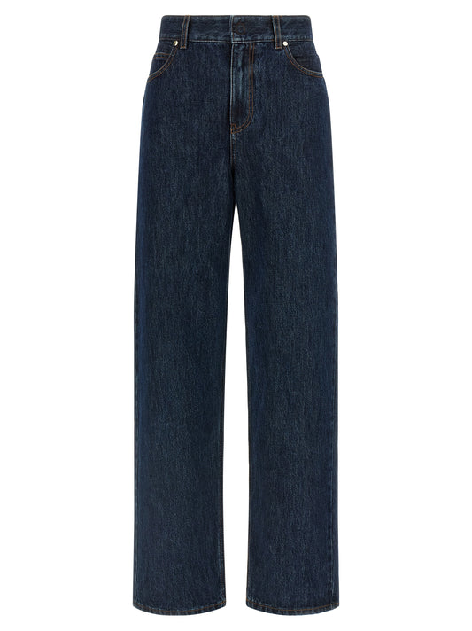 Fendi Blue Cotton Straight-Leg Jeans