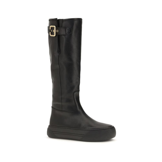 Chloé Black Calf Leather Bos Taurus Flat Boots