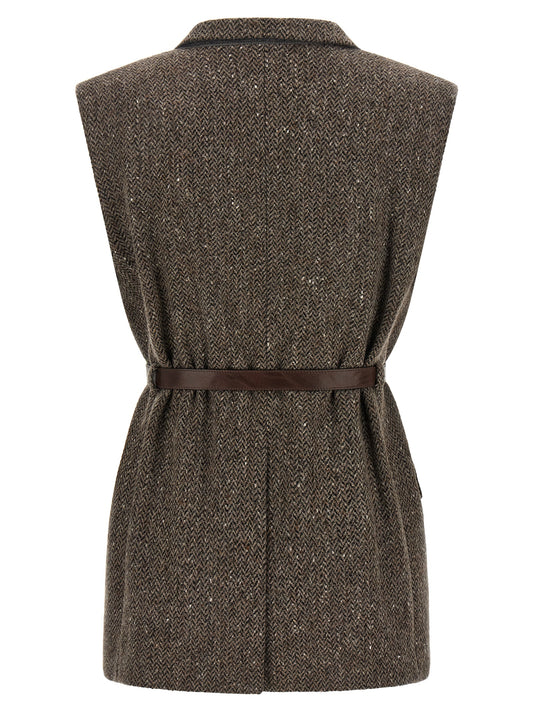 Brunello Cucinelli Brown Virgin Wool Sleeveless Jacket