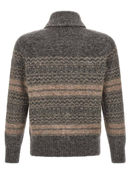 Brunello Cucinelli Gray Alpaca Leather Cardigan