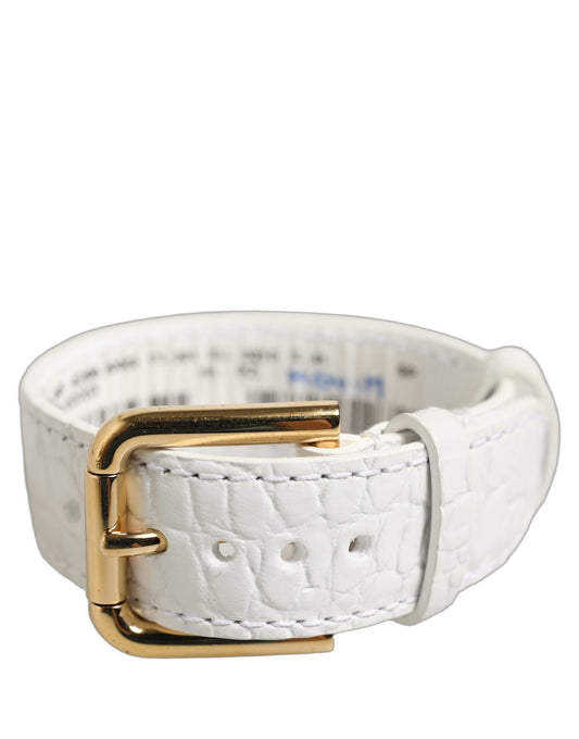 Dolce & Gabbana White Embossed Leather Gold Buckle Belt Strap Bracelet
