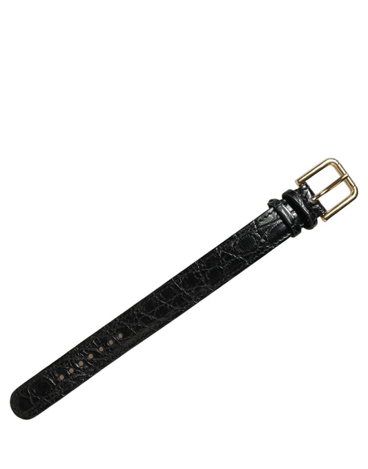 Dolce & Gabbana Black Textured Leather Gold Buckle Belt Strap Bracelet