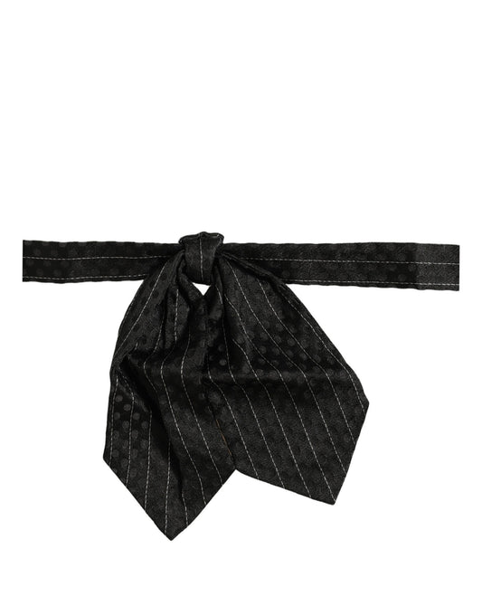 Dolce & Gabbana Men Black Pinstripe Silk Adjustable Neck Papillon Bow Tie