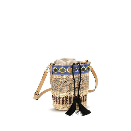 Valentino Garavani Beige Raffia Backet Bag