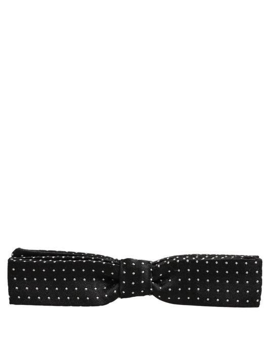 Dolce & Gabbana Black White Polka Dot Adjustable Neck Papillon Bow Tie