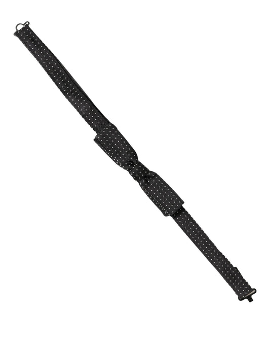 Dolce & Gabbana Black White Polka Dot Adjustable Neck Papillon Bow Tie