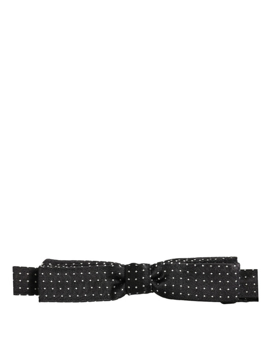 Dolce & Gabbana Black White Polka Dot Adjustable Neck Papillon Bow Tie
