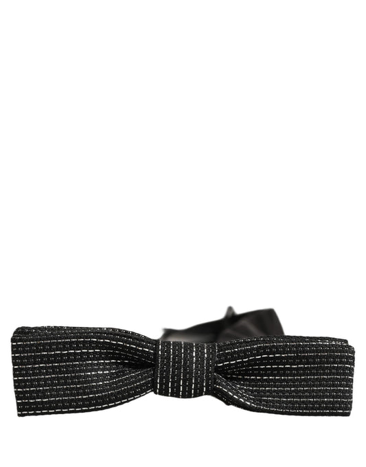 Dolce & Gabbana Men Dark Blue Silver Ribbed Adjustable Neck Papillon  Bow Tie