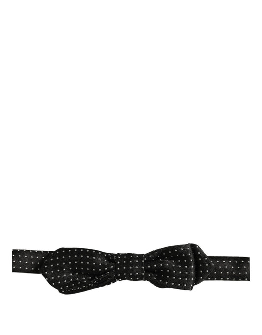 Dolce & Gabbana Black Dark Gray Polka Dot Adjustable Neck Papillon Bow Tie