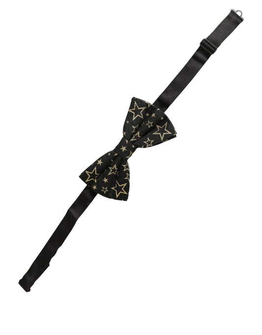 Dolce & Gabbana Men Black Star 100% Silk Adjustable Neck Papillon Bow Tie