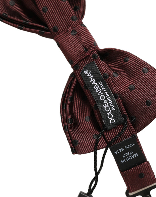 Dolce & Gabbana Burgundy Polka Dot Silk Adjustable Neck Papillon Bow Tie