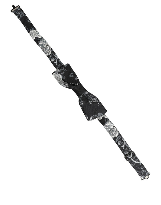 Dolce & Gabbana Black Floral Silk Adjustable Neck Men Papillon Bow Tie