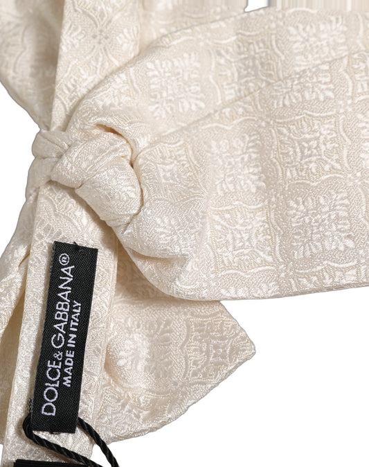 Dolce & Gabbana Men White Jacquard Silk Adjustable Neck Papillon Bow Tie