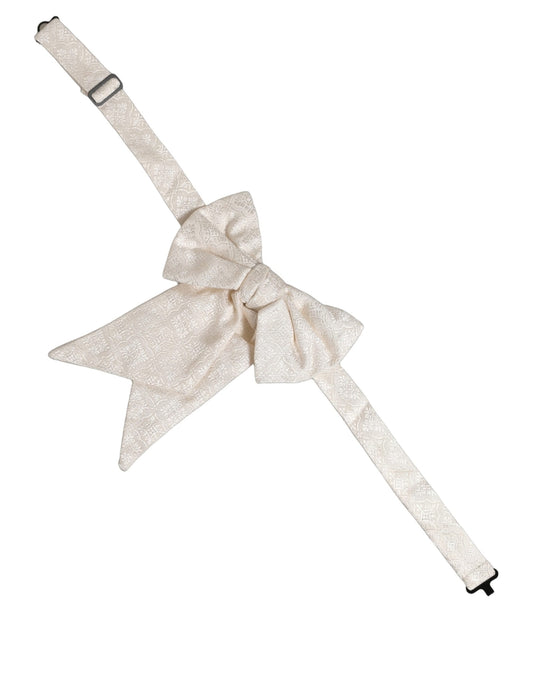 Dolce & Gabbana Men White Jacquard Silk Adjustable Neck Papillon Bow Tie