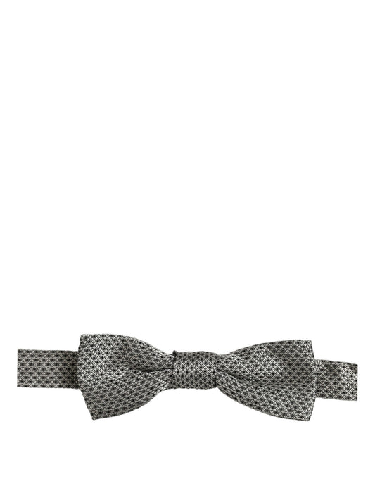 Dolce & Gabbana Men Gray Silk Patterned Adjustable Neck Papillon Bow Tie