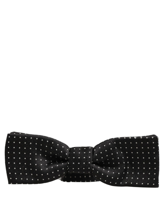 Dolce & Gabbana Black White Polka Dot Adjustable Neck Papillon Bow Tie