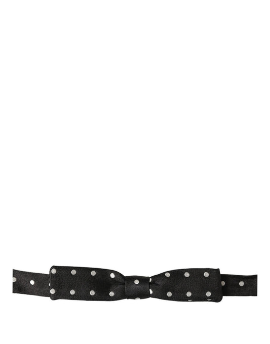 Dolce & Gabbana Black White Polka Dot Adjustable Neck Papillon Bow Tie