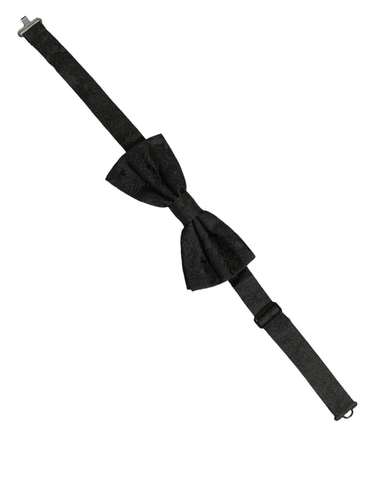 Dolce & Gabbana Men Black Paisley Silk Adjustable Neck Papillon Bow Tie