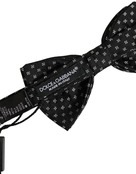 Dolce & Gabbana Men Black Patterned Adjustable Neck Papillon Bow Tie
