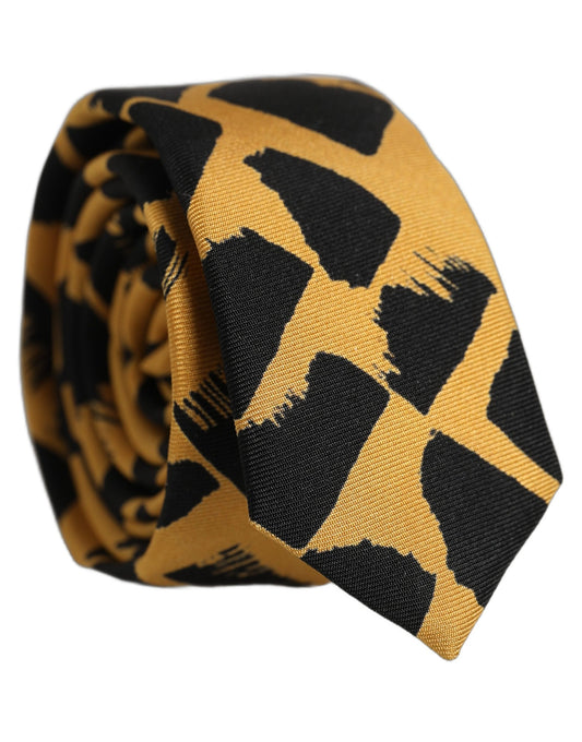 Dolce & Gabbana Men Black Yellow Patterned Adjustable Tied Necktie Tie