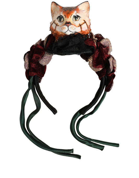 Dolce & Gabbana Multicolor Velvet Bengal Cat Silk Headwear Headband