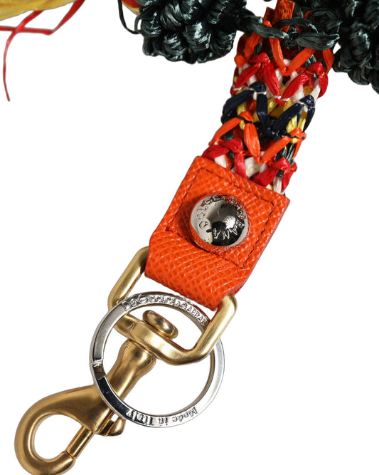 Dolce & Gabbana Raffia Leather Clasp Finder Chain Keyring Multicolor