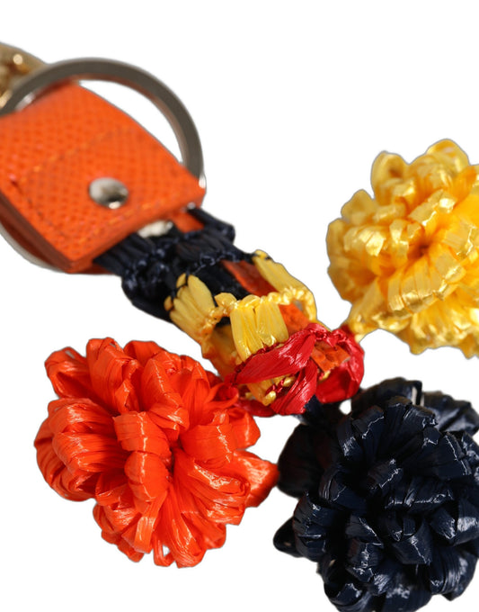 Dolce & Gabbana Raffia Leather Clasp Finder Chain Keyring Multicolor