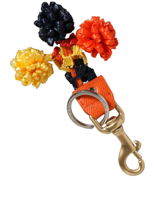 Dolce & Gabbana Raffia Leather Clasp Finder Chain Keyring Multicolor