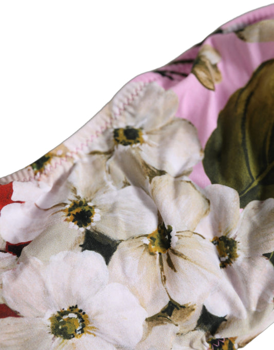 Dolce & Gabbana Pink Floral Print Bandeau Beachwear Bikini Top