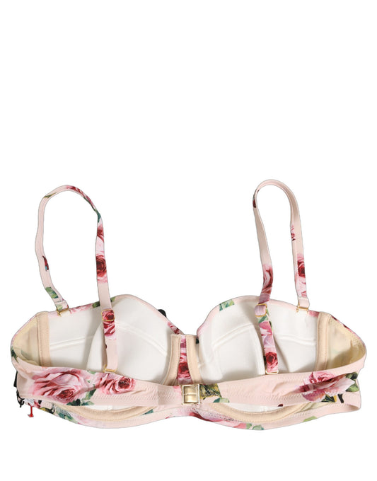 Dolce & Gabbana Pink Floral Print Underwire Beachwear Bikini Top