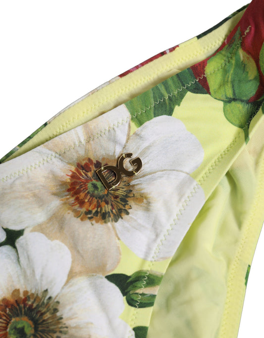 Dolce & Gabbana Yellow Floral Print Nylon Beachwear Bikini Bottom