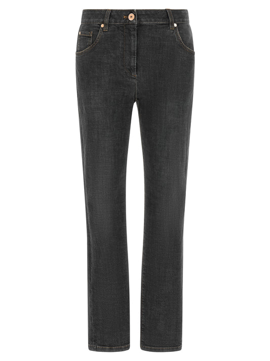 Brunello Cucinelli Gray Cotton Slim Fit Jeans