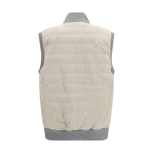 Brunello Cucinelli Beige Calf Leather Bos Taurus Sleeveless Jacket