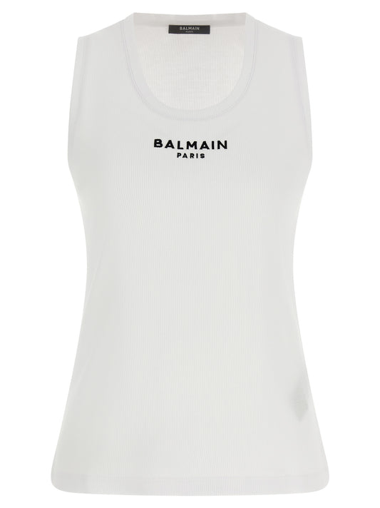 Balmain White Cotton Sleeveles T-Shirt