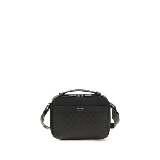 Ferragamo Black Calf Leather Bos Taurus Shoulder Bag