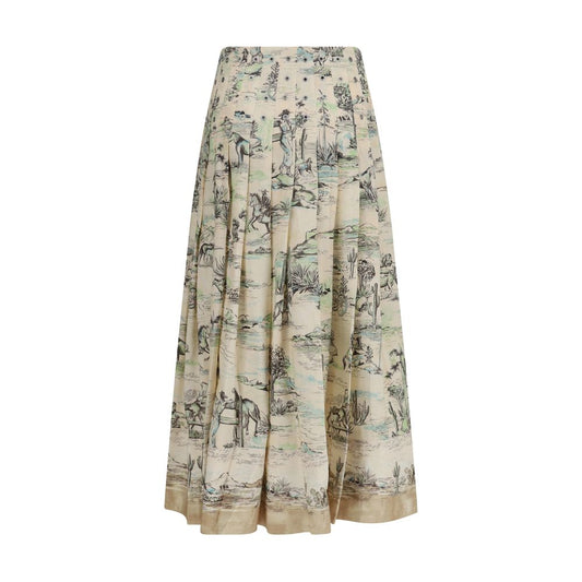 Alemais Beige Linen Midi Skirt