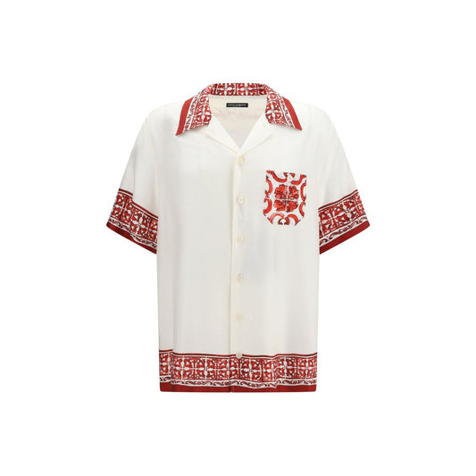 Dolce & Gabbana White Silk Pattern Shirt