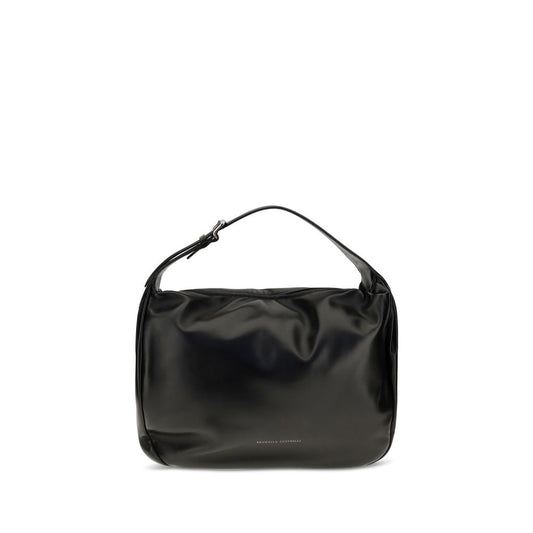 Brunello Cucinelli Black Calf Leather Bos Taurus Shoulder Bag