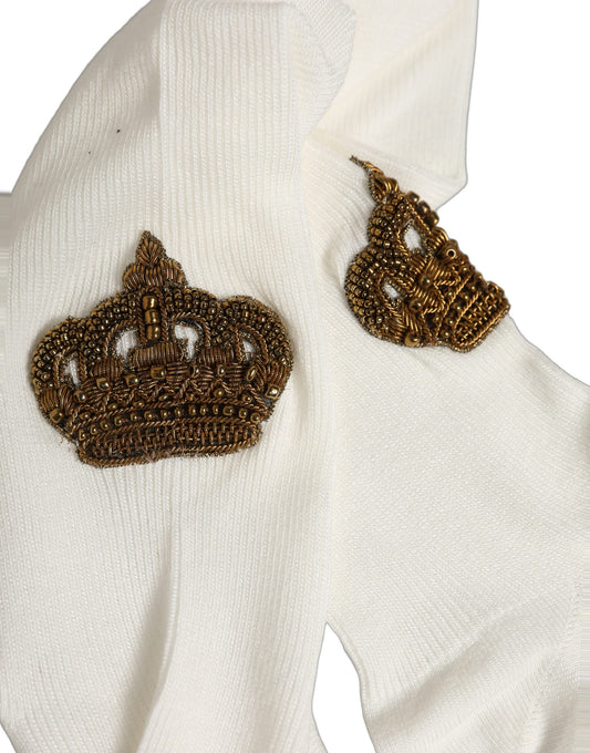 Dolce & Gabbana White Crown Embroidery Knee High Accessory Socks