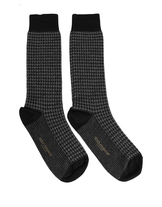 Dolce & Gabbana Black Wool Houndstooth Over Calf Accessory Socks