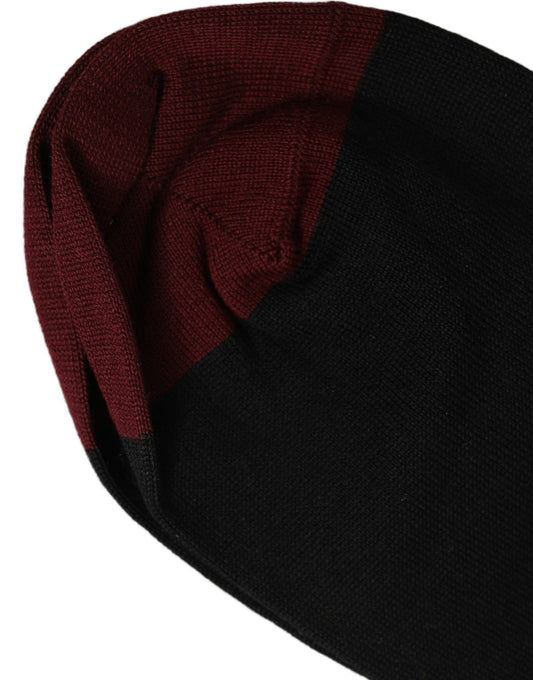 Dolce & Gabbana Men Burgundy Black Logo Mid Calf Accessory Socks