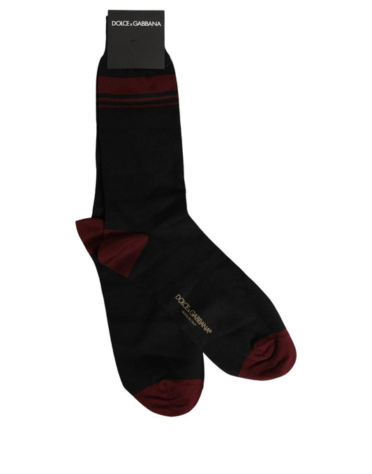 Dolce & Gabbana Men Burgundy Black Logo Mid Calf Accessory Socks