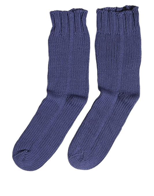 Dolce & Gabbana Men Navy Blue Cotton Ribbed Mid Calf Accessory Socks