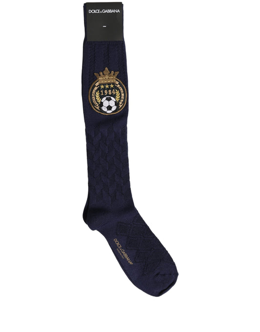 Dolce & Gabbana Navy Blue Wool Crest Logo Knee High Accessory Socks