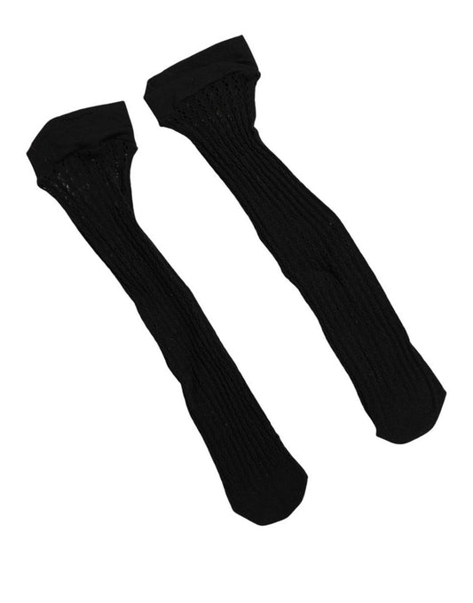 Dolce & Gabbana Black Nylon Logo Calf Long Women Accessory Socks
