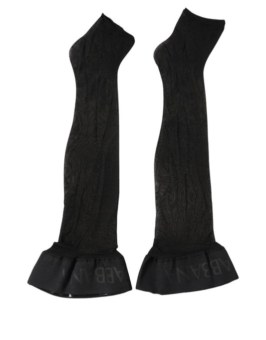Dolce & Gabbana Black Nylon Logo Calf Long Women Accessory Socks