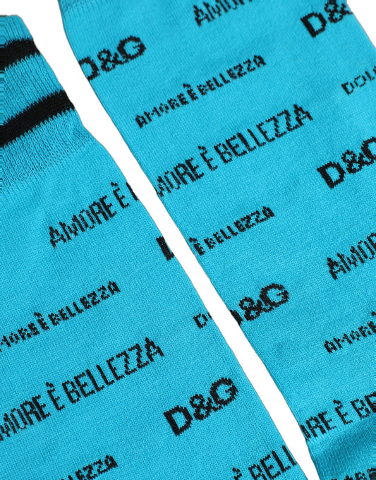 Dolce & Gabbana Light Blue Cotton Logo Mid Calf Accessory Socks